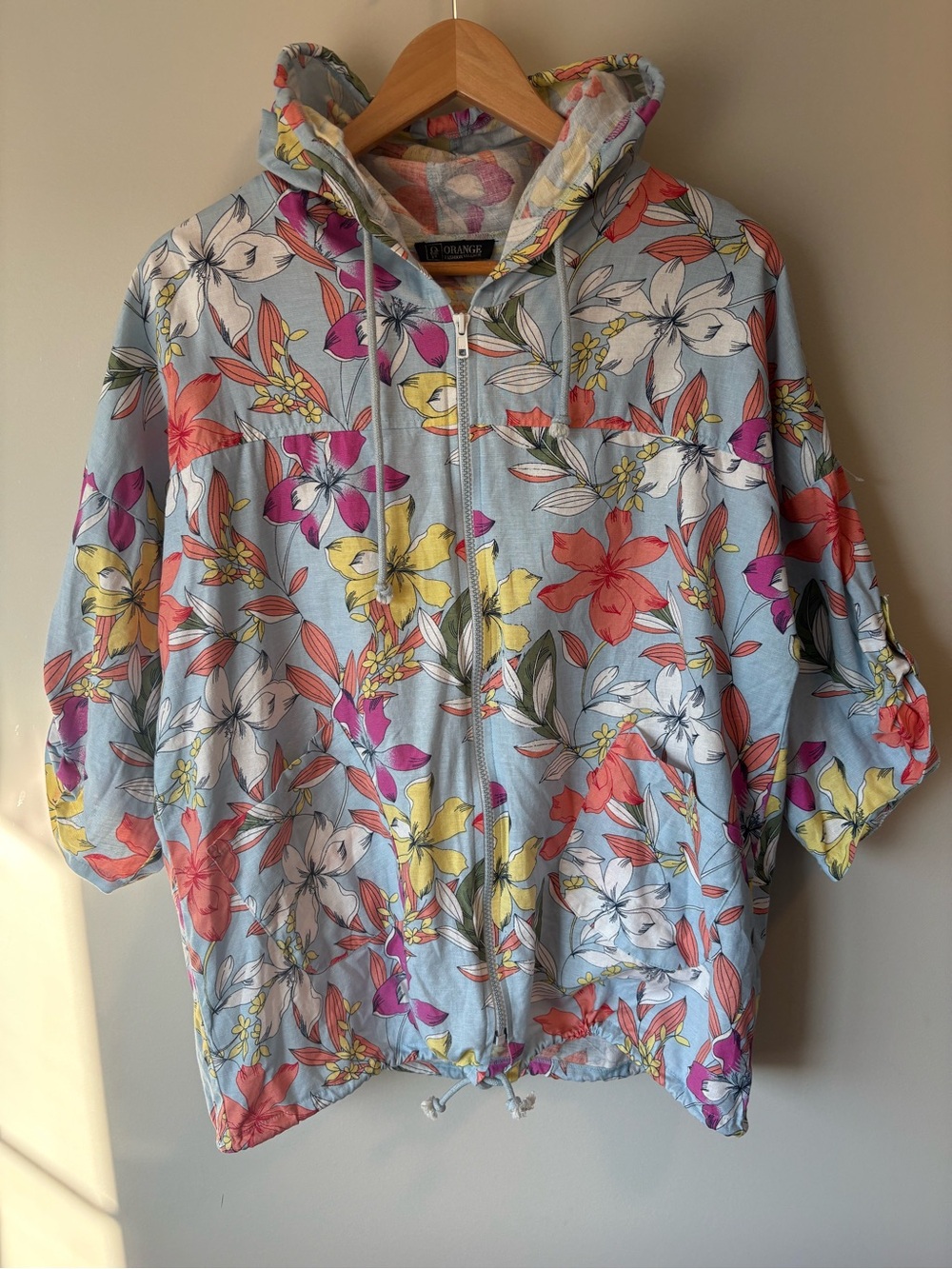 Orange Fashion Village Isabella Cotton Linen Floral Hoodie Jacket S/M